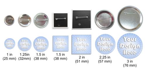 pin back buttons different button sizes
