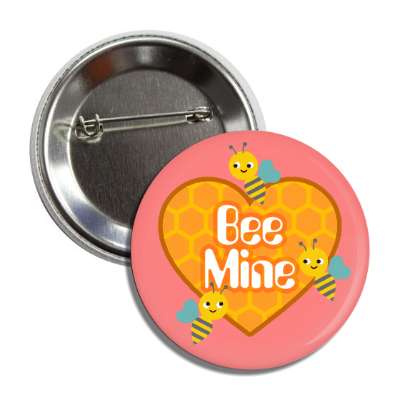 bee mine pink honeycomb heart button