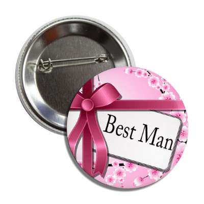 best man card pink ribbon flowers button