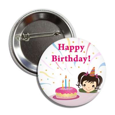birthday cake cartoon girl button