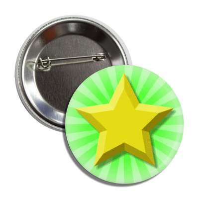 gold star green burst rays button