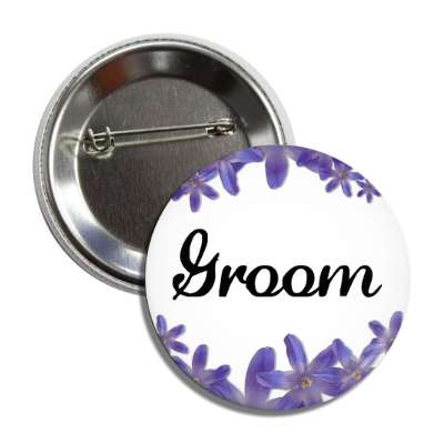 groom purple flowers white button