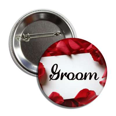 groom white card red petals button