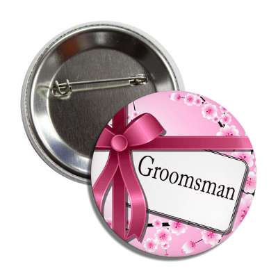 groomsman card pink ribbon flowers button