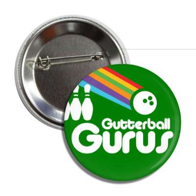 gutterball gurus 70s look bowling ball pins button