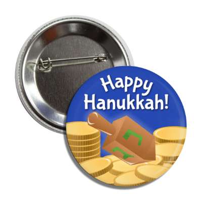 happy hanukkah coins dredel button