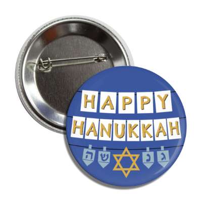 happy hanukkah deep blue dredel star of david button
