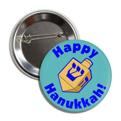 happy hanukkah dreidel blue button