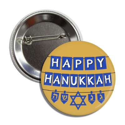 happy hanukkah letters gold button