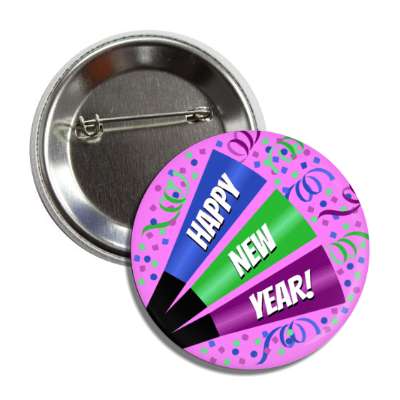 happy new year confetti party horn purple button
