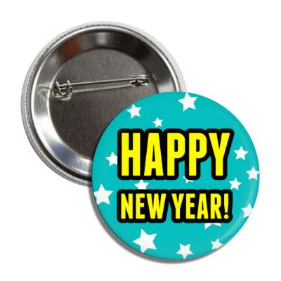happy new year teal stars button