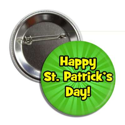 happy st patricks day green burst rays button