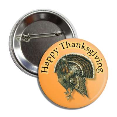 happy thanksgiving turkey orange brown button