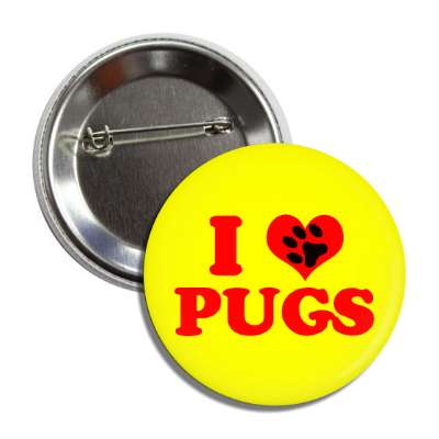 i heart pugs red heart paw print button