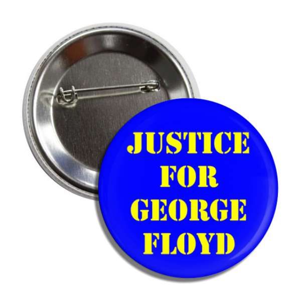 justice for george floyd blue yellow stencil button