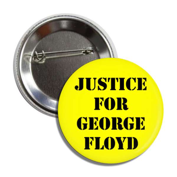 justice for george floyd stencil yellow black button