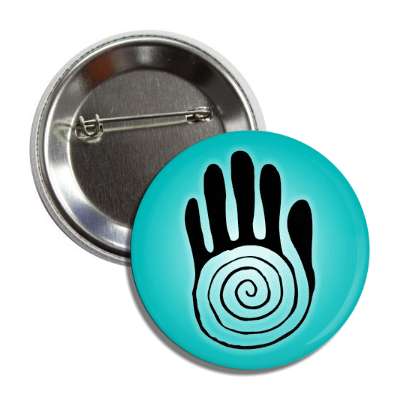 native american spiral hand teal button