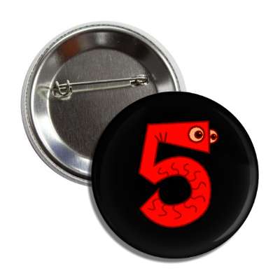number 5 worm monster cartoon character button