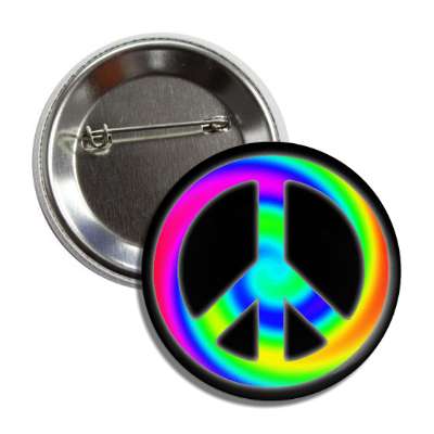 peace sign rainbow swirl black button