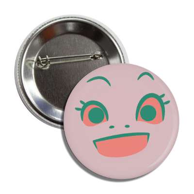 smiley pink happy eyelashes button