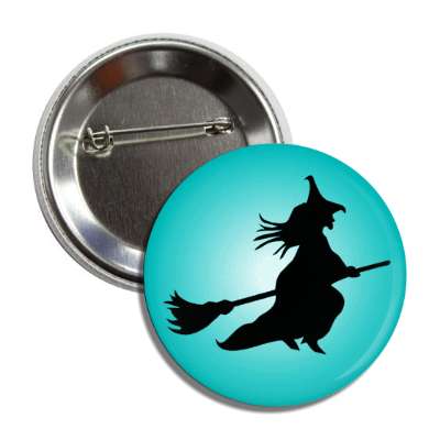 witch broom silhouette teal button