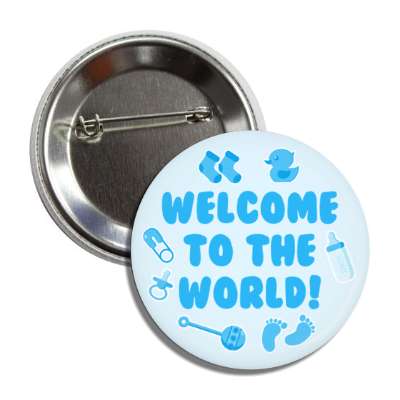 blue welcome to the world baby footprints rattle pacifier pin bottle rubber ducky socks button