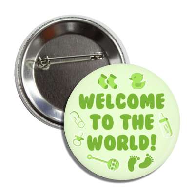 green welcome to the world baby footprints rattle pacifier pin bottle rubber ducky socks button