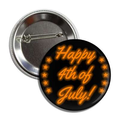 happy fourth of july cursive orange color shadow stars button