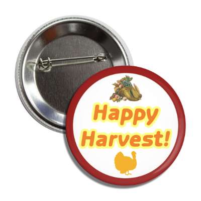 happy harvest thanksgiving cornucopia turkey silhouette button