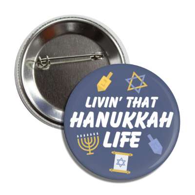 living that hanukkah life star of david menorah dreidel button