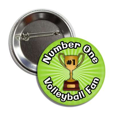 number one volleyball fan trophy button