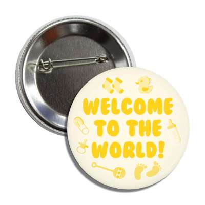 pale yellow welcome to the world baby footprints rattle pacifier pin bottle rubber ducky socks button