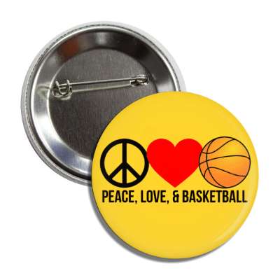 peace love and basketball symbol heart button