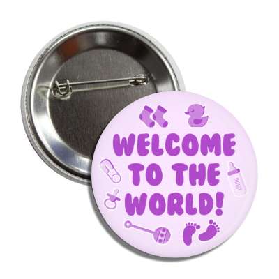 purple welcome to the world baby footprints rattle pacifier pin bottle rubber ducky socks button