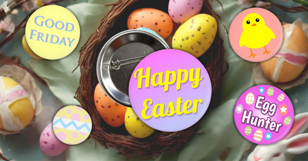 Happy Easter Buttons Pins 2024