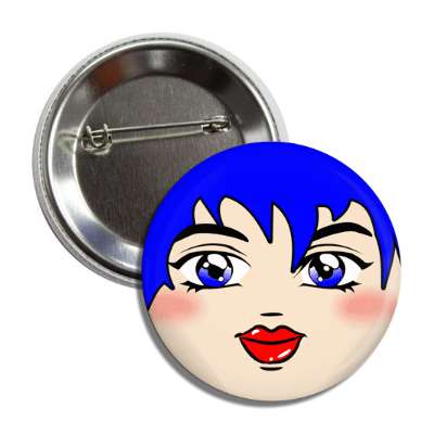 anime girl blue hair smile face button
