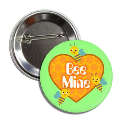 bee mine green honeycomb heart button