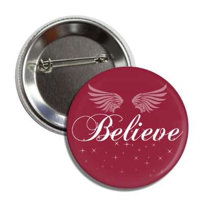 believe dark red cursive wings button