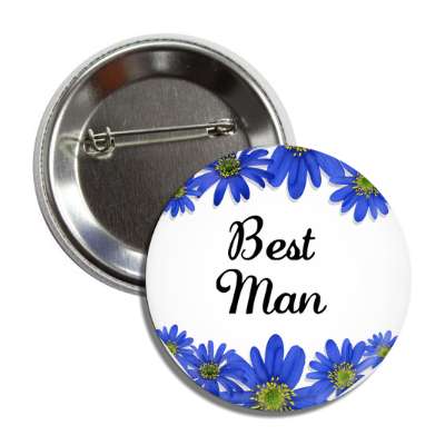 best man blue flowers white button