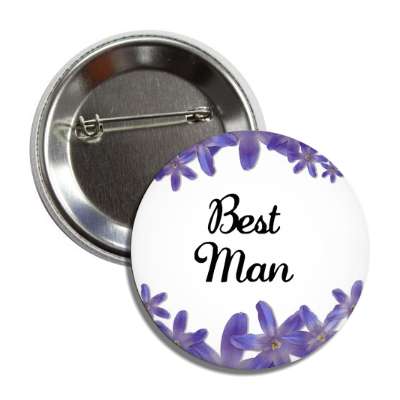 best man purple flowers white button