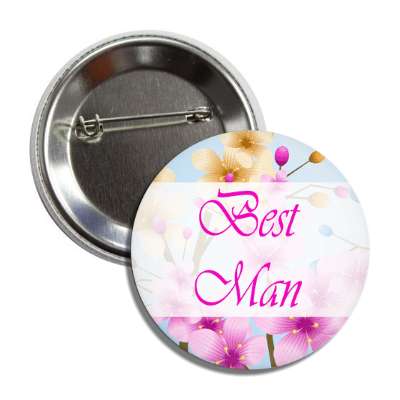 best man stylized colorful flowers center rectangle button