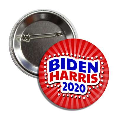 biden harris 2020 red rays blue stars white button