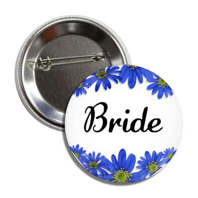 bride blue flowers white button