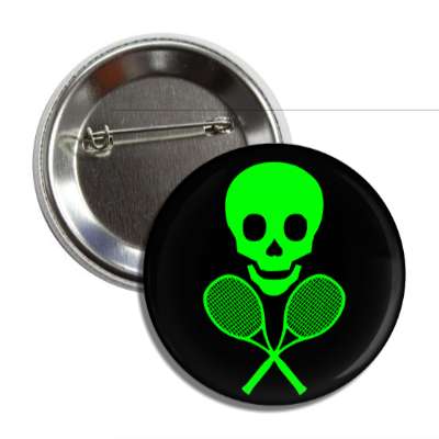 crossed tennis rackets skull crossbones green black button
