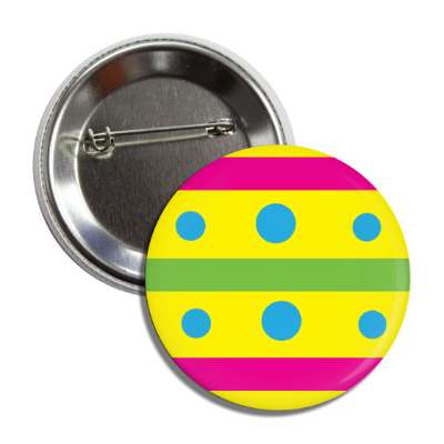 easter egg dots and stripes yellow blue green pink button