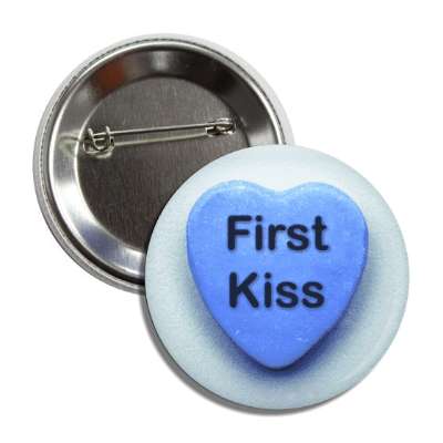 first kiss valentines candy heart blue button