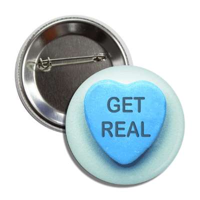 get real blue heart candy valentine button