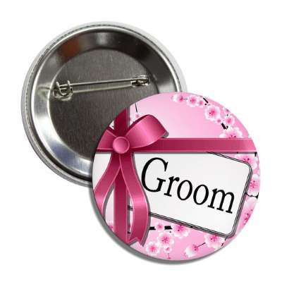 groom card pink ribbon flowers button