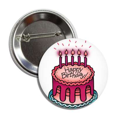 happy birthday cake pink candles button