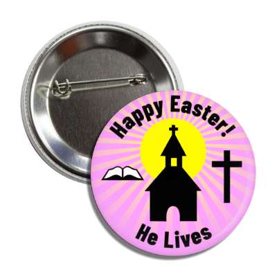 happy easter he lives light magenta button